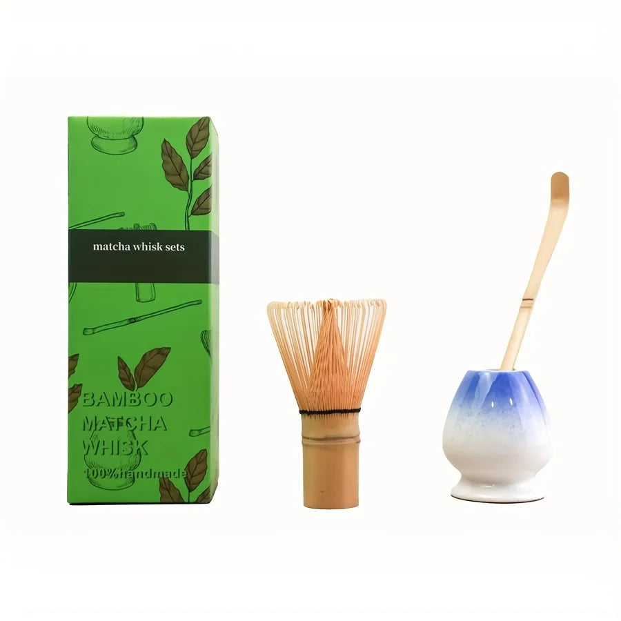 Ceramic Matcha Bowl + Bamboo Whisk & Scoop Set – Essential 3-Piece Kit