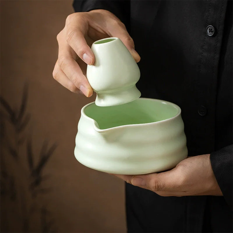 Traditional Japanese Matcha Bowl with Pouring Spout