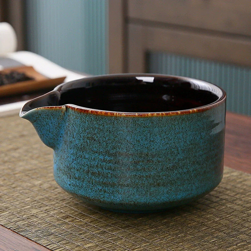 Japanese Ceramic Matcha Bowl with Pouring Spout + Whisk Holder